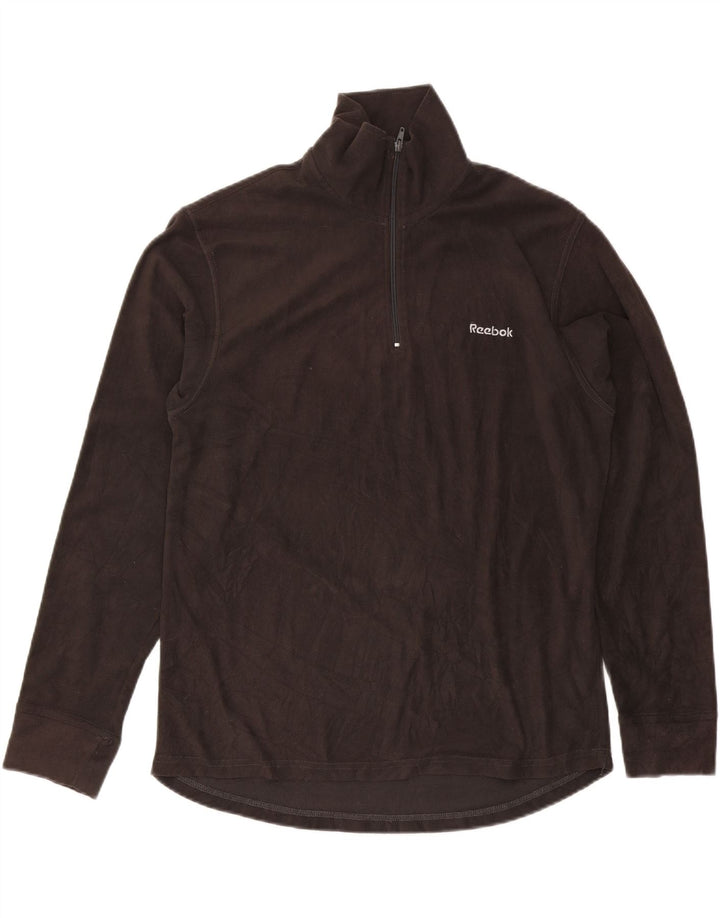 REEBOK Mens Zip Neck Fleece Jumper Large Black Polyester