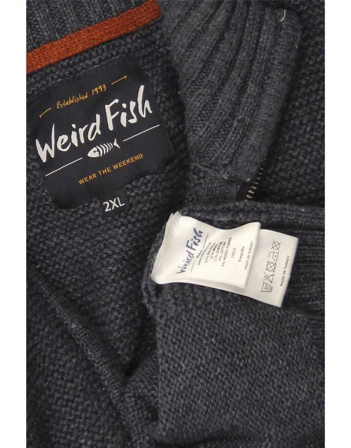 Pulover pentru bărbați Weird Fish cu fermoar și gât, poliester bleumarin 2XL