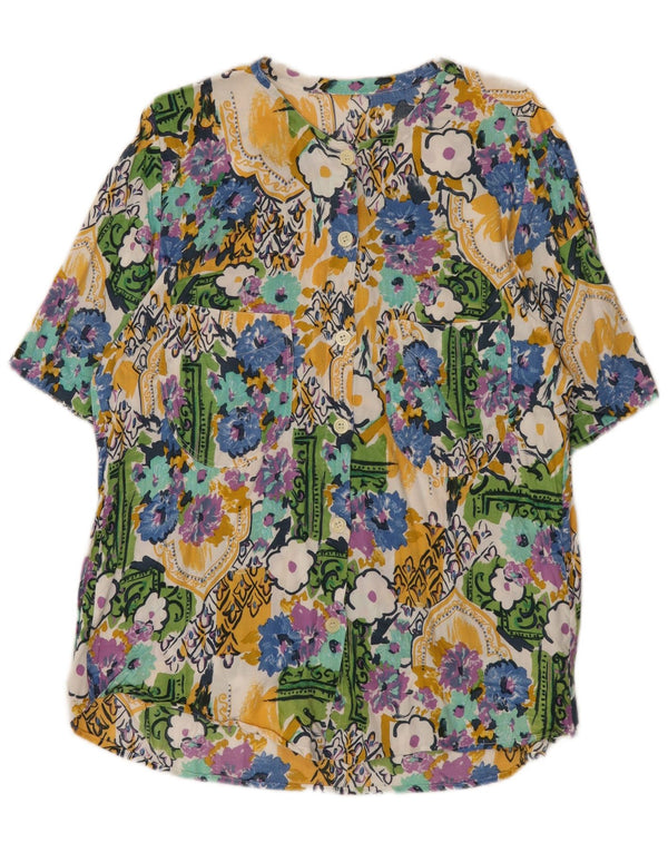 Bluză vintage cămașă cu mânecă scurtă pentru femei UK 14 mare, multicoloră, florală