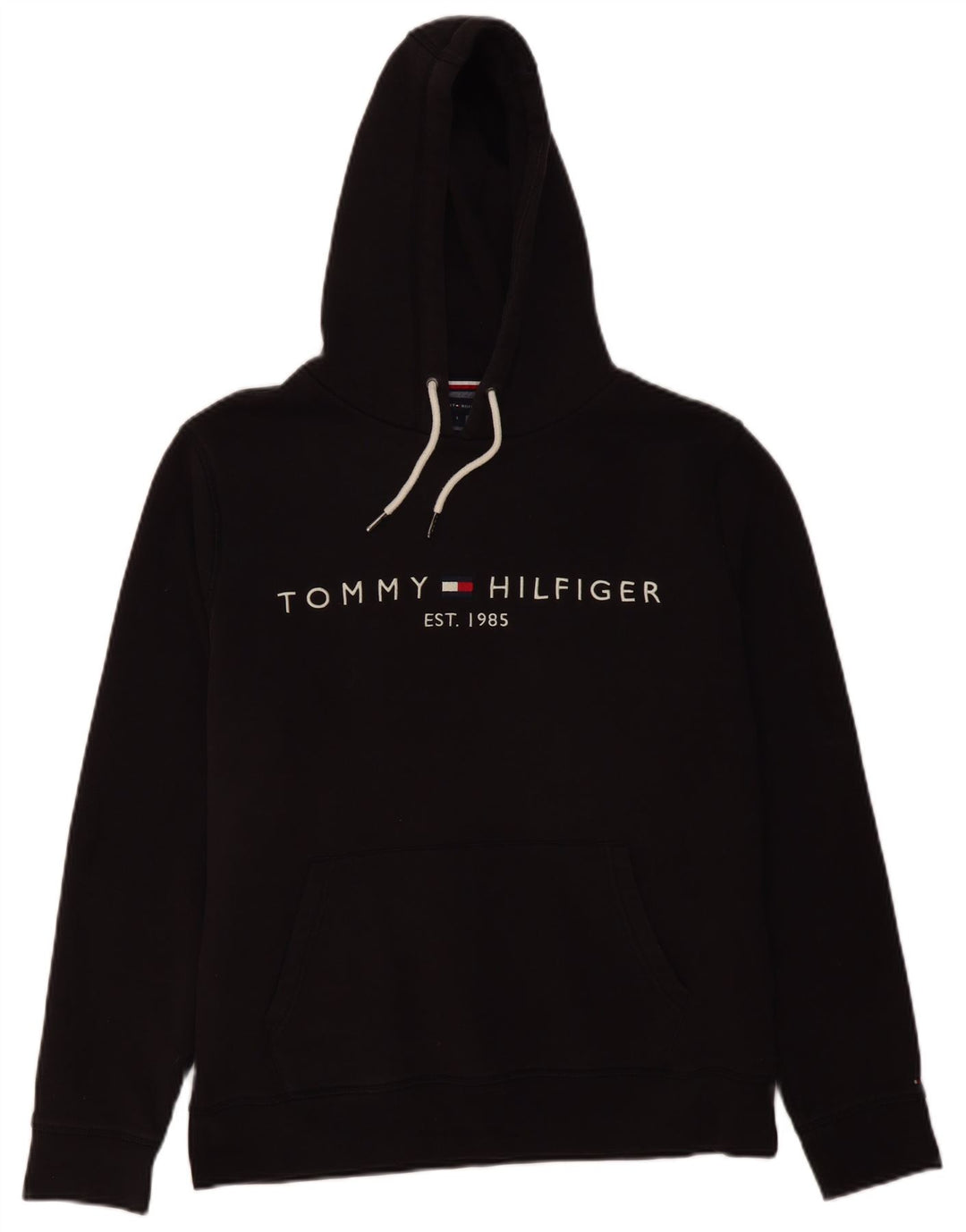 TOMMY HILFIGER Pulover cu glugă grafic pentru bărbați, bumbac mare, negru