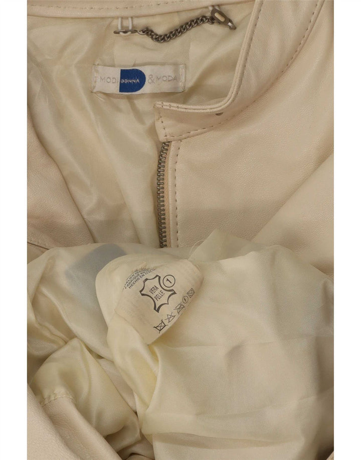Jachetă de piele vintage pentru femei UK 14 Bej mediu