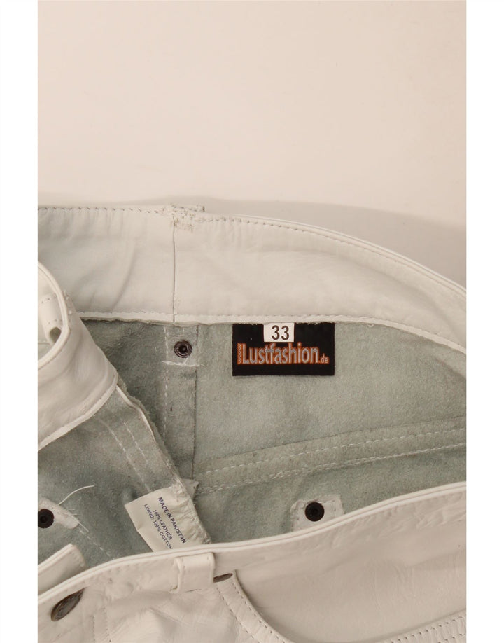 Pantaloni scurți casual din piele vintage pentru femei W33 din piele albastră mare