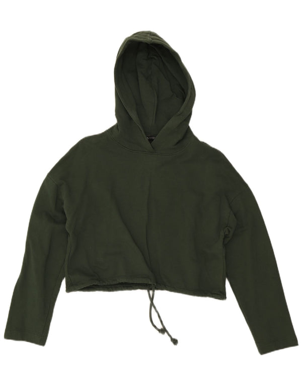 Pulover pentru damă Zara Crop Hoodie UK 14 Bumbac verde mediu