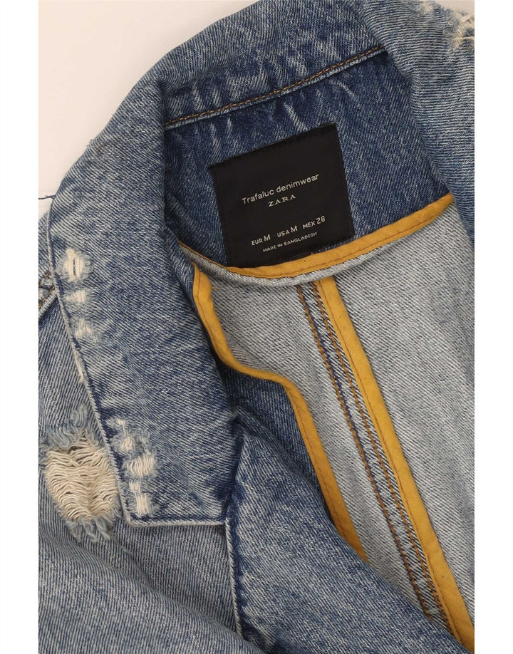 Palton din denim învechit Trafaluc pentru femei Zara UK 14 Medium Blue
