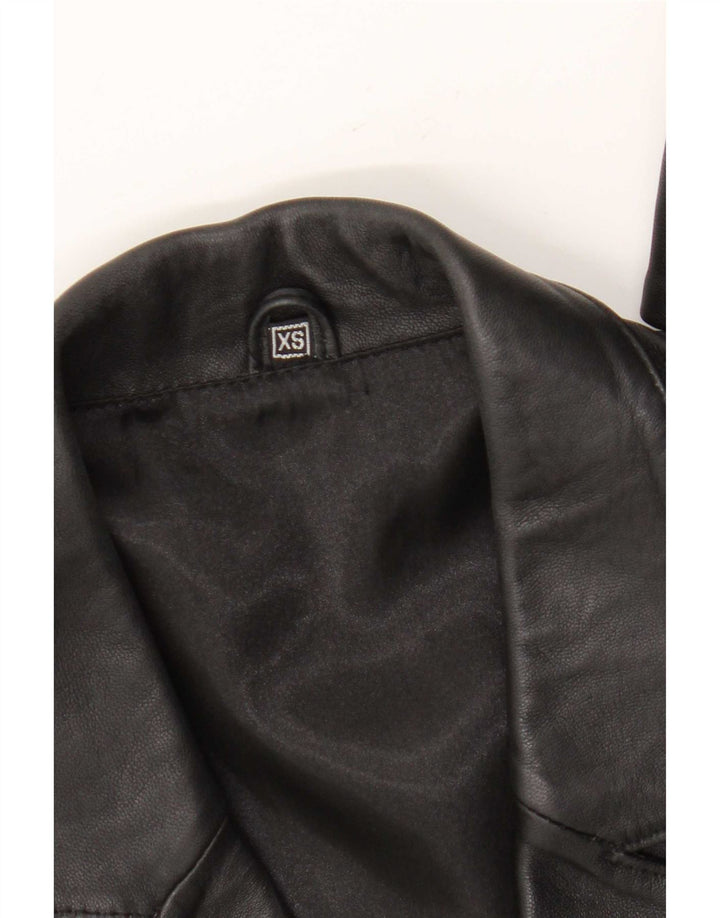 Jachetă vintage din piele cu 3 nasturi pentru femei UK 6 XS Negru