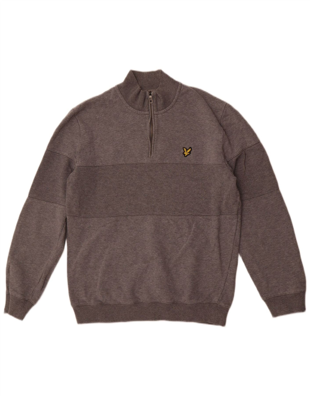 Hanorac Lyle & Scott pentru bărbați, cu fermoar, cu gât, din bumbac color bloc, gri mediu