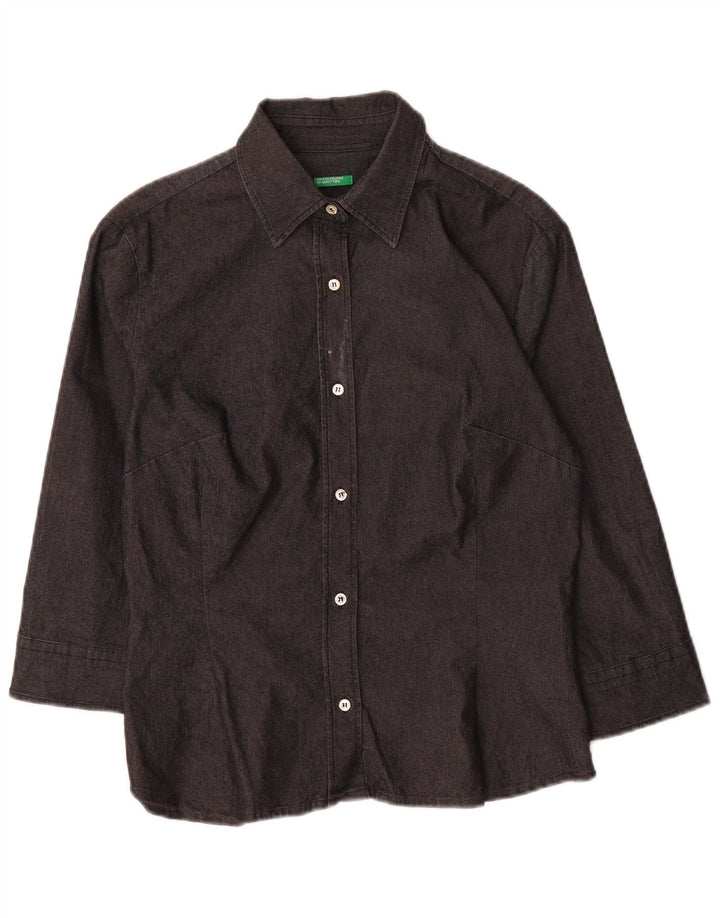 Cămașă pentru femei BENETTON cu mâneci 3/4 UK 10, bumbac gri mic