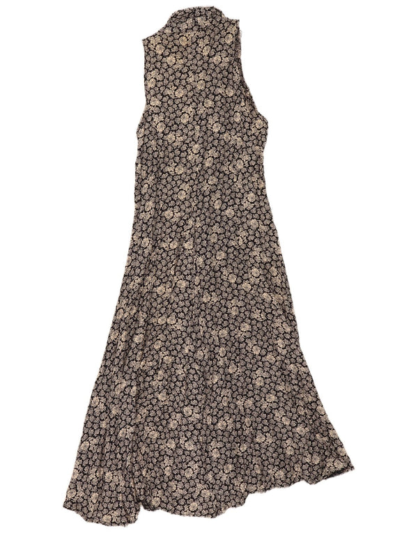 Rochie Vintage pentru femei Maxi Halter UK 10 Small Black Floral Viscose