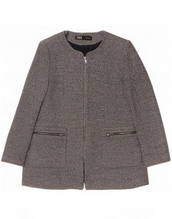 Jachetă pentru femei Zara, cu fermoar complet, UK 18 XL, bumbac cu țesătură gri
