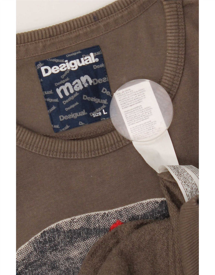 Hanorac grafic Desigual pentru bărbați Pulover mare bumbac gri