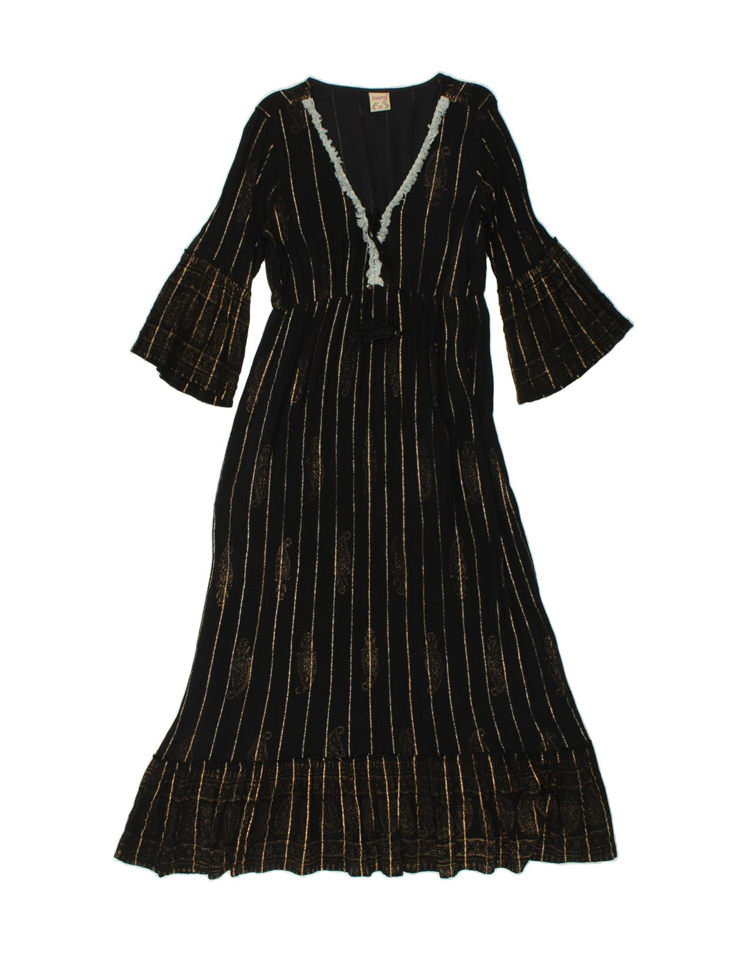 Rochie maxi pentru femei VINTAGE cu maneci 3/4, marime unica, cu dungi negre