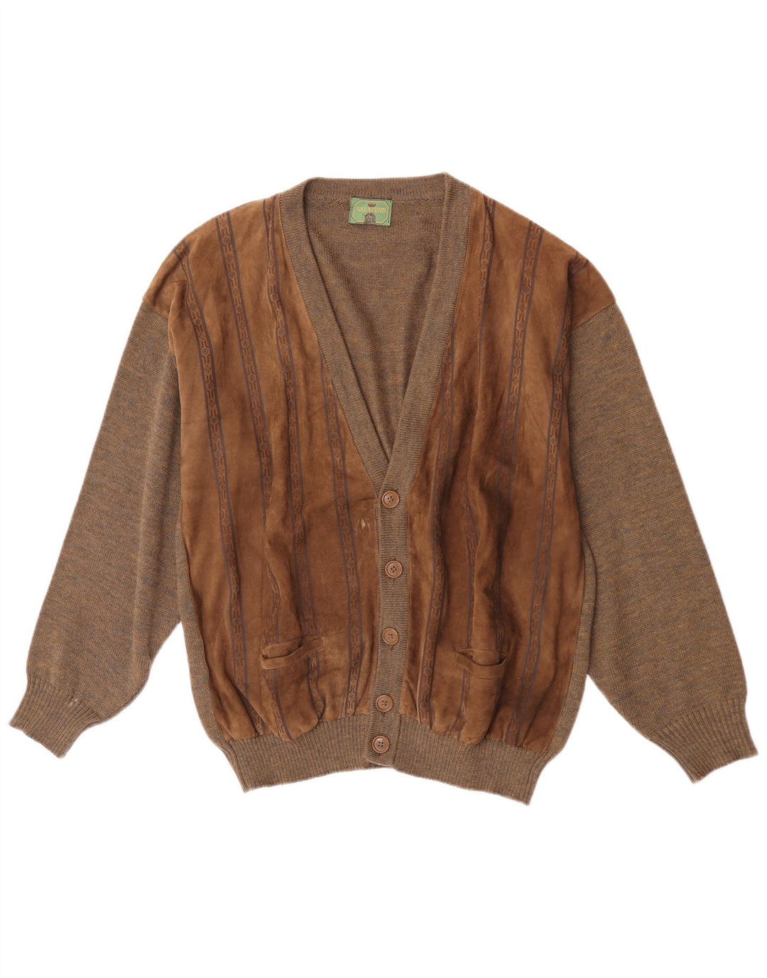 Cardigan din piele intoarsa pentru barbati vintage, mare, maro, din lana geometrica