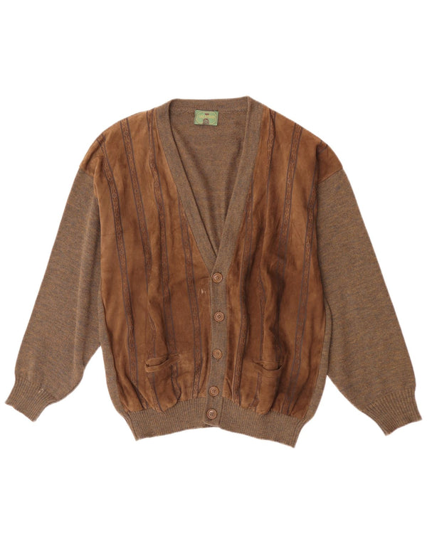 Cardigan din piele intoarsa pentru barbati vintage, mare, maro, din lana geometrica