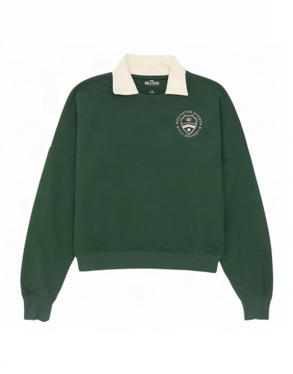 Hollister Womens Crop Oversized Sweatshirt Jumper UK 14 Medium Green Cotton