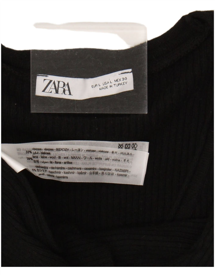 ZARA Womens Boat Neck Jumper Sweater UK 14 Large Black Polyamide