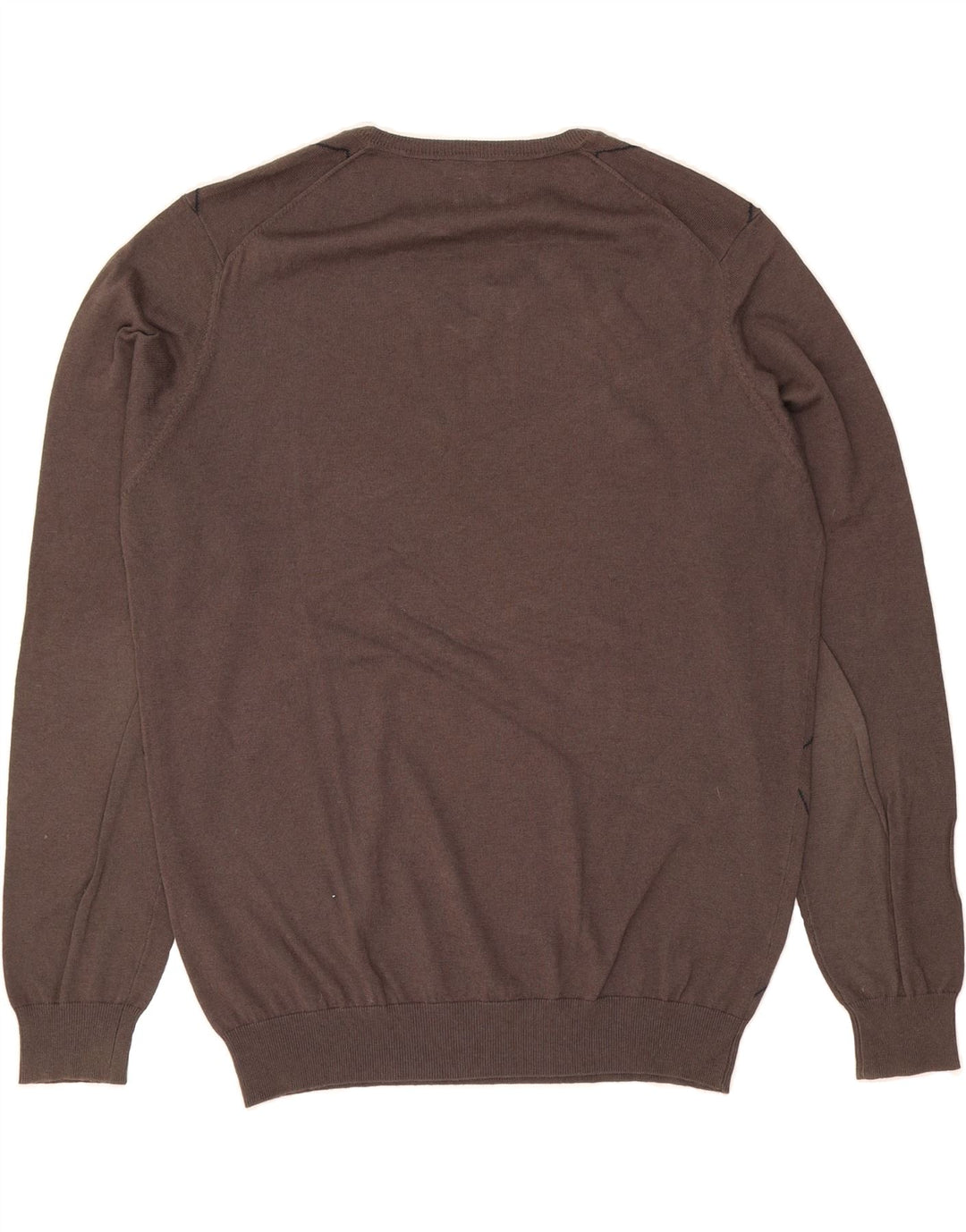 MASSIMO DUTTI Mens V-Neck Jumper Sweater UK 38 Medium Brown Argyle/Diamond Vintage Massimo Dutti and Second-Hand Massimo Dutti from Messina Hembry 