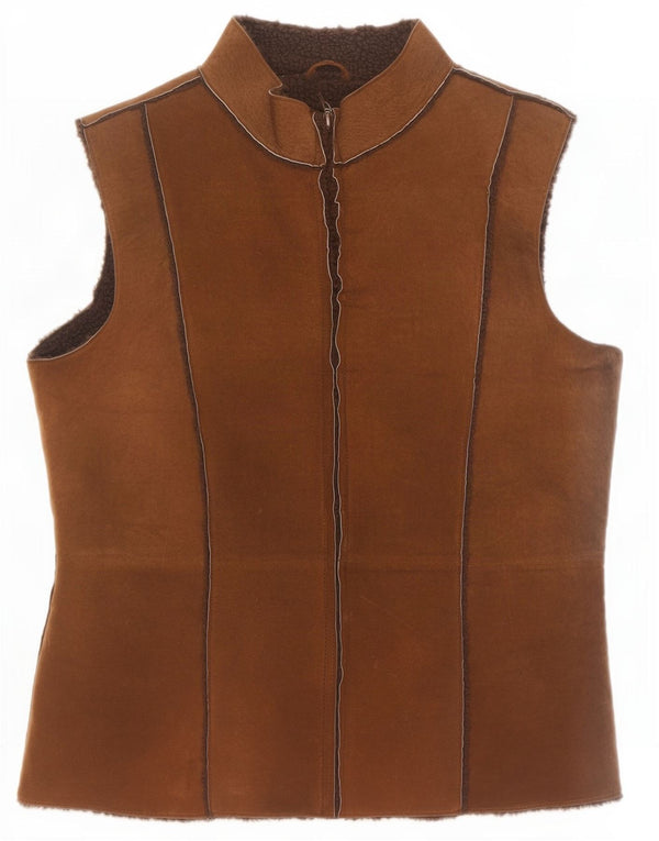 Modern Classics Gilet Sherpa din piele intoarsa pentru femei UK 14 Large Brown Leather