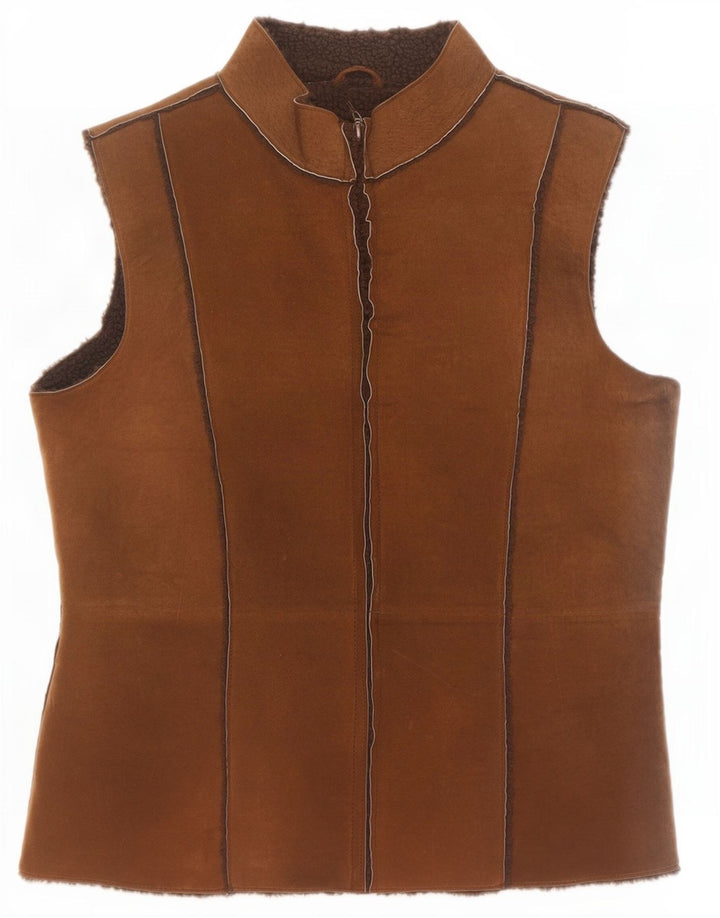 Modern Classics Gilet Sherpa din piele intoarsa pentru femei UK 14 Large Brown Leather