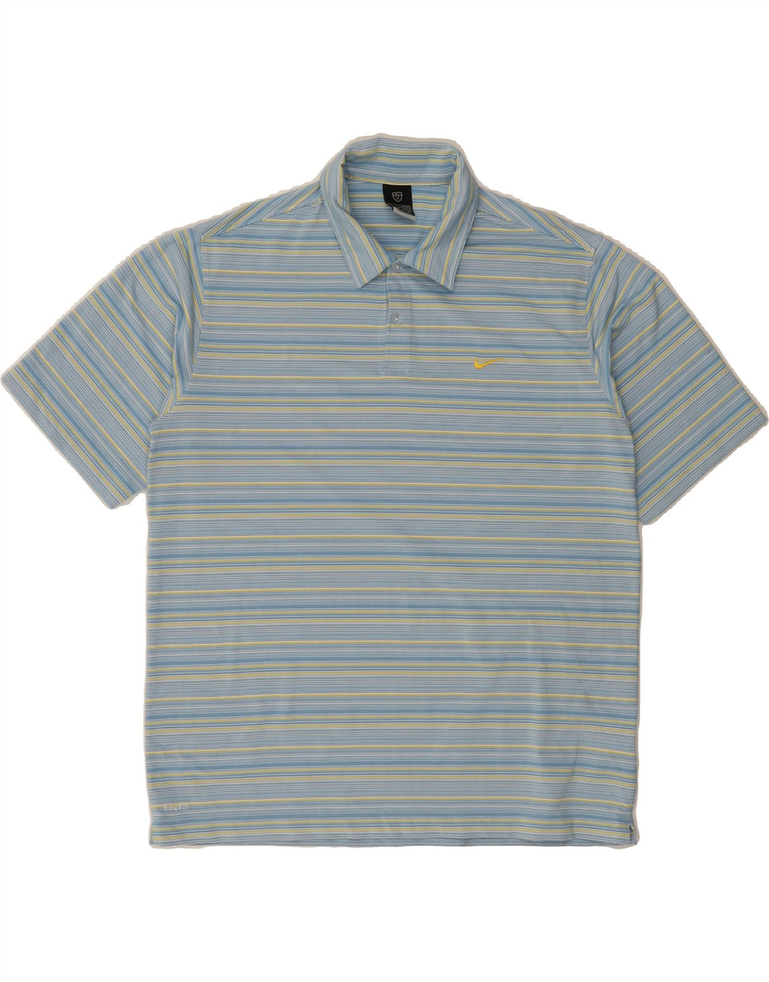 NIKE Mens Polo Shirt UK 42/44 Large Blue Striped Polyester Vintage Nike and Second-Hand Nike from Messina Hembry 