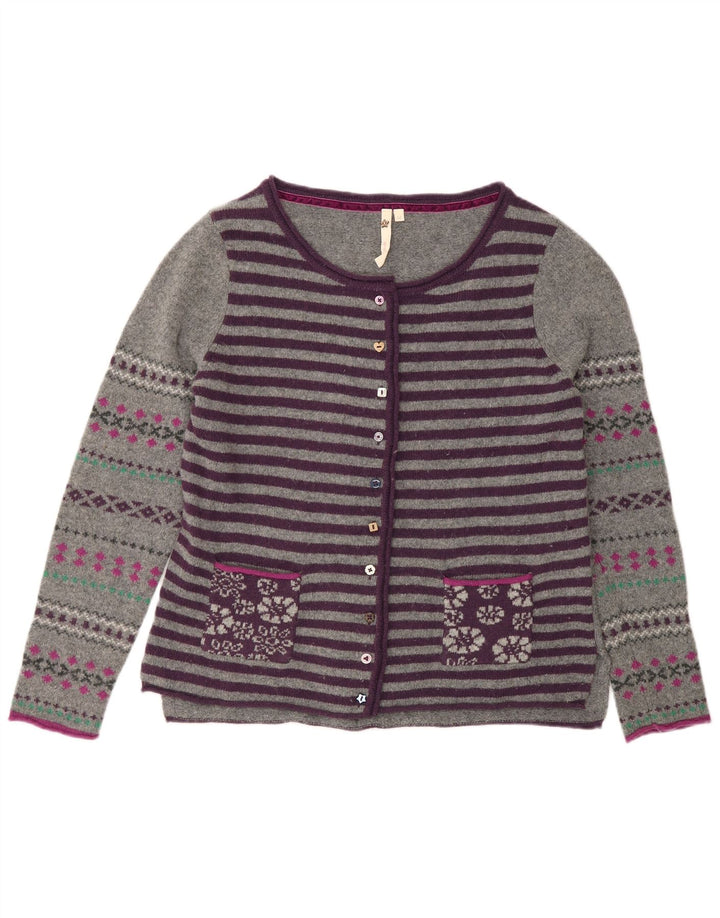 Pulover cardigan pentru femei White Stuff UK 12 Lână cu dungi gri medii
