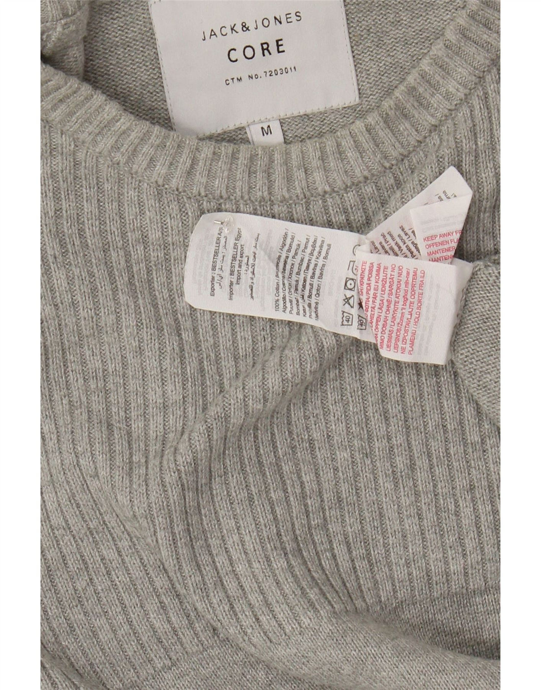 JACK & JONES Pulover pentru bărbați cu gât roșu din bumbac, gri mediu