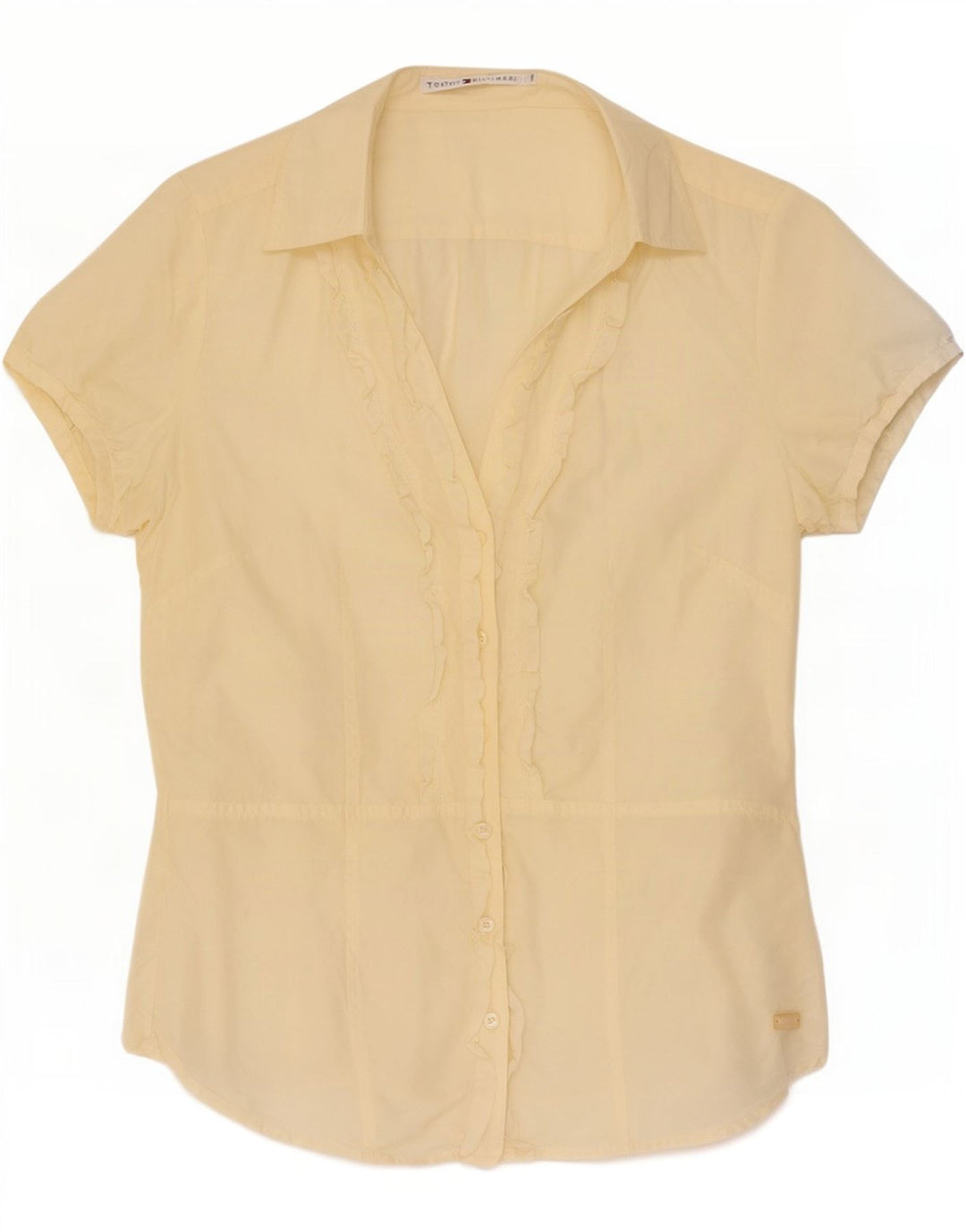 Cămașă Tommy Hilfiger pentru femei cu mânecă scurtă cu volan în față US 8 Medium Yellow