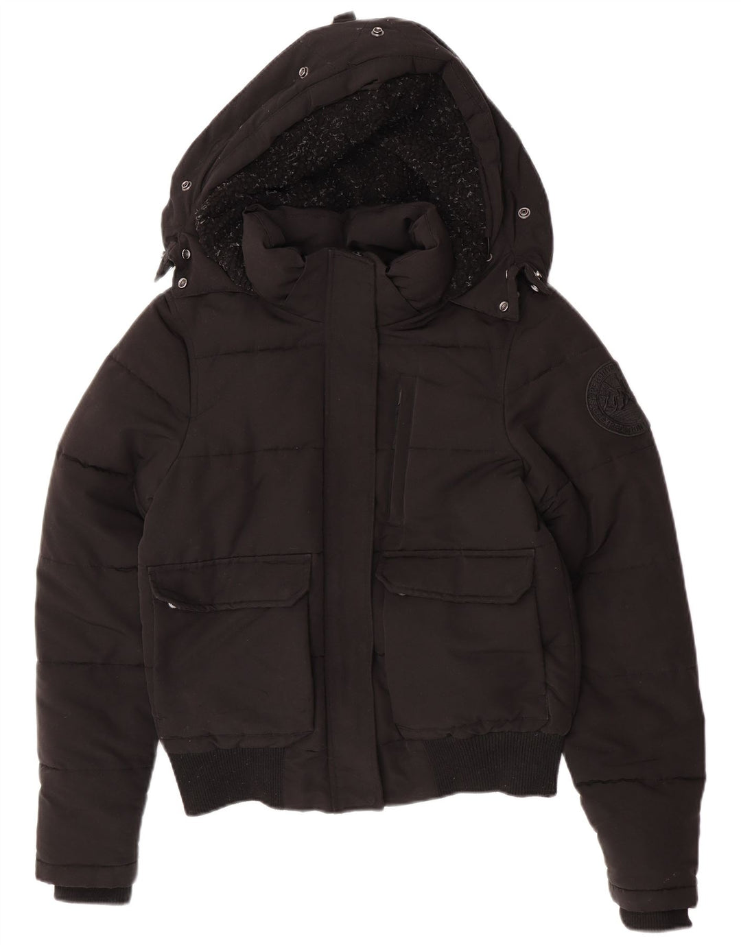 Jachetă căptușită cu glugă Superdry pentru femei UK 12 Poliester mediu negru