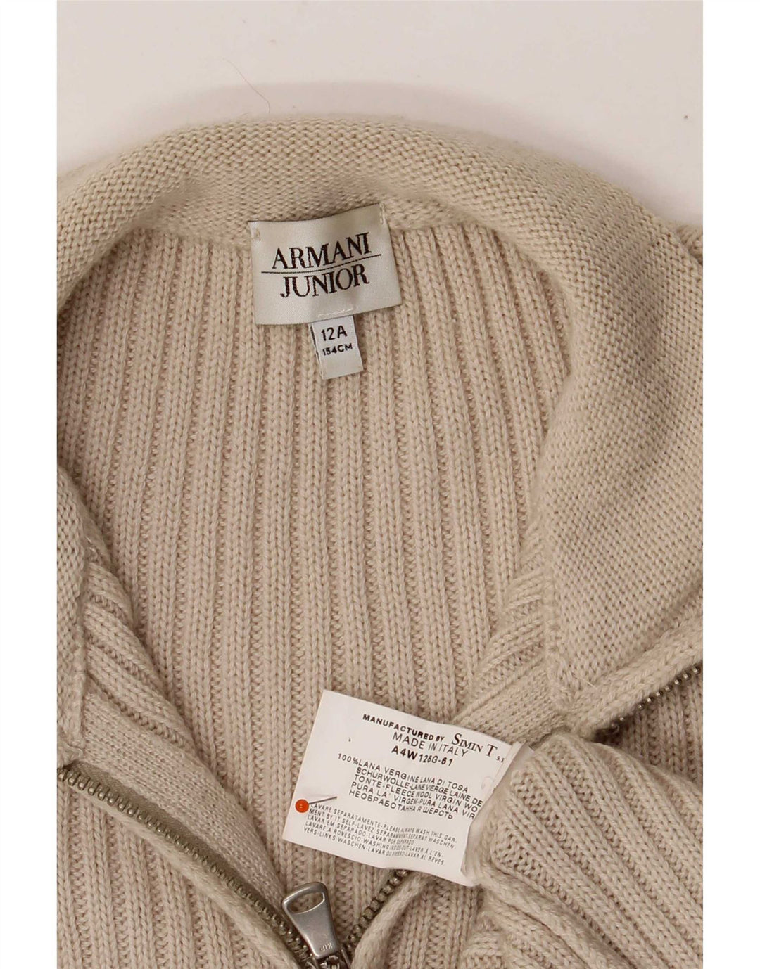 Pulover Cardigan Armani Băieți 11-12 Ani Lână Virgină Bej