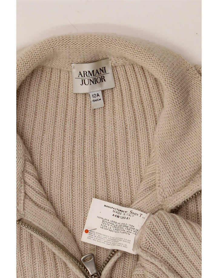 Pulover Cardigan Armani Băieți 11-12 Ani Lână Virgină Bej