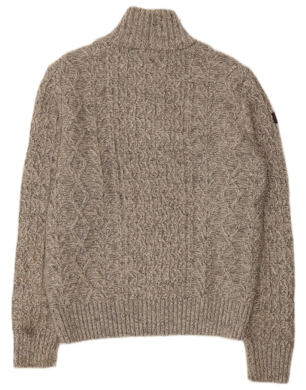 Pulover pentru bărbați SUPERDRY, cu fermoar, cu gât, lână mare bej cu pete