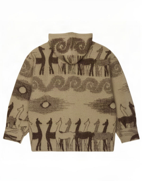 Pulover cardigan cu glugă vintage pentru femei UK 20 2XL Bej Fair Isle