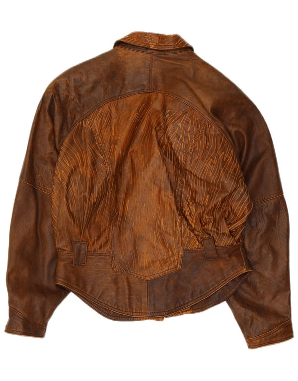 Jachetă Bomber din piele vintage pentru femei IT 44 Medium Brown Tie Dye Biker