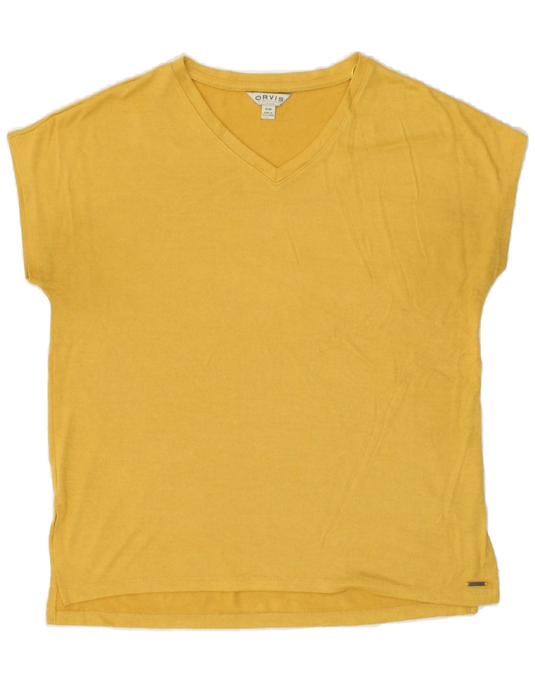 ORVIS Womens T-Shirt Top UK 14 Medium Yellow Polyester Vintage Orvis and Second-Hand Orvis from Messina Hembry 