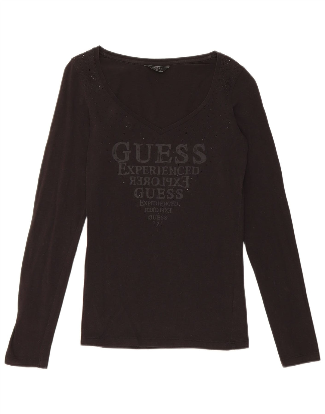 Guess Top grafic pentru femei cu mânecă lungă UK 8 mic bumbac negru