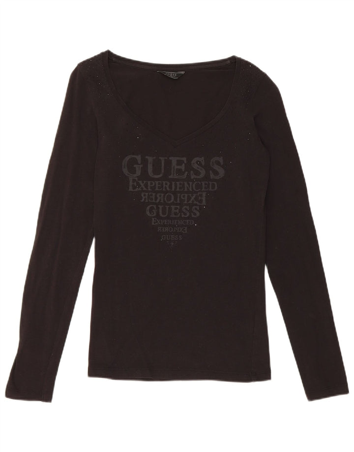 Guess Top grafic pentru femei cu mânecă lungă UK 8 mic bumbac negru
