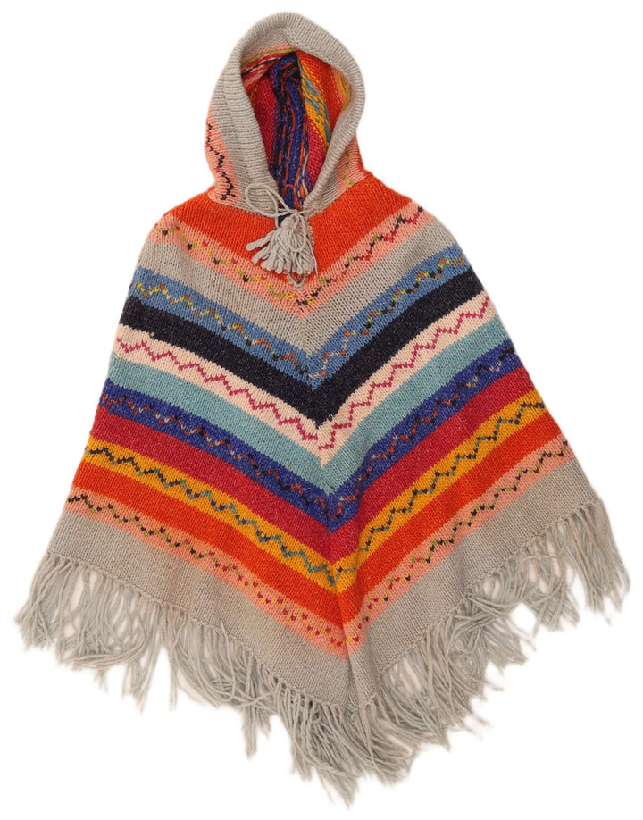 Jumper vintage cu glugă pentru damă, Poncho Mărime Unică, Multicolor Geometric