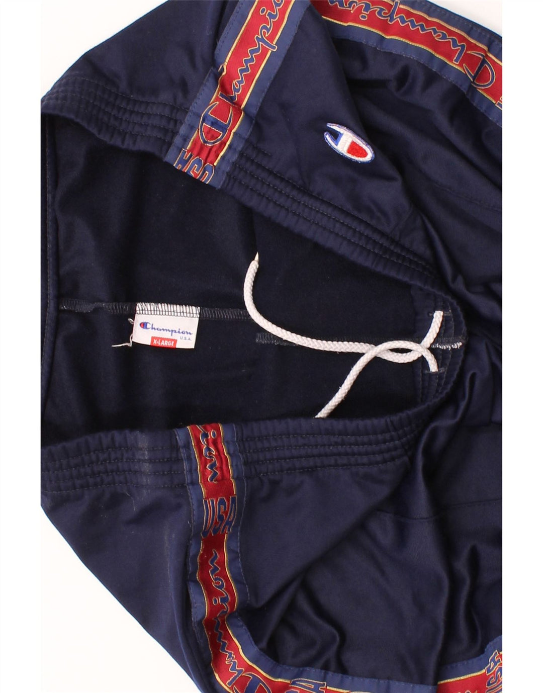 CHAMPION Mens Graphic Tracksuit Trousers XL  Navy Blue Polyester Vintage Champion and Second-Hand Champion from Messina Hembry 