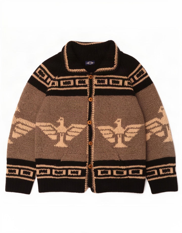 Pulover cardigan grafic pentru bărbați, mare, gri, colorat, aztec