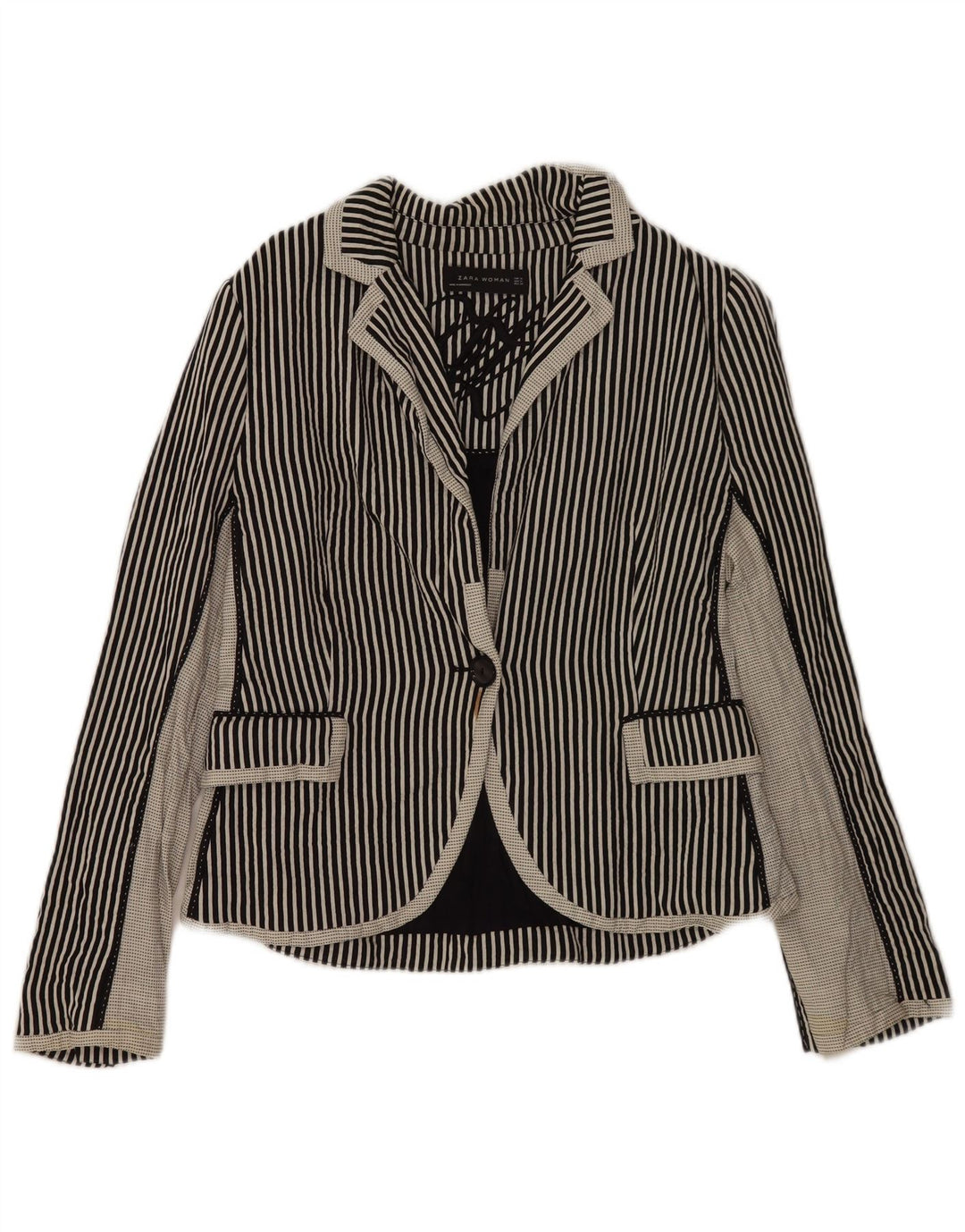 Blazer pentru femei Zara cu 1 nasture UK 18 XL, bumbac cu dungi negre