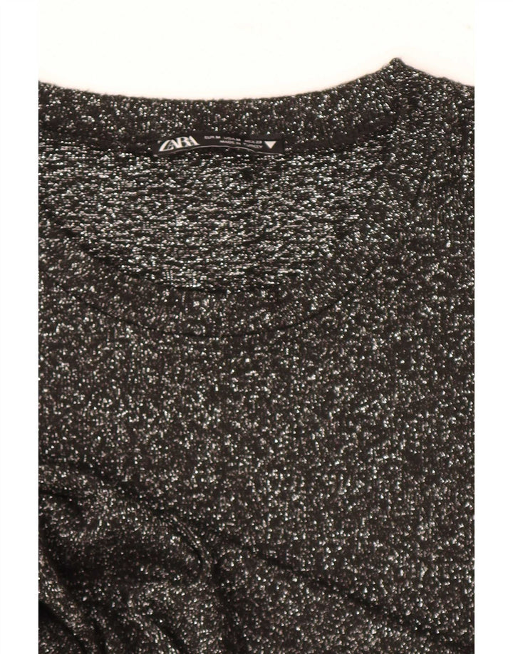 Top pentru femei Zara cu mânecă lungă UK 12 Medium Negru