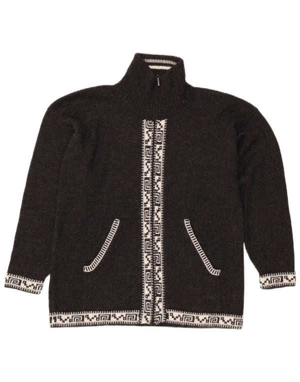 Pulover cardigan vintage pentru femei, cu tăiere largi, UK 14, gri mediu, geometric