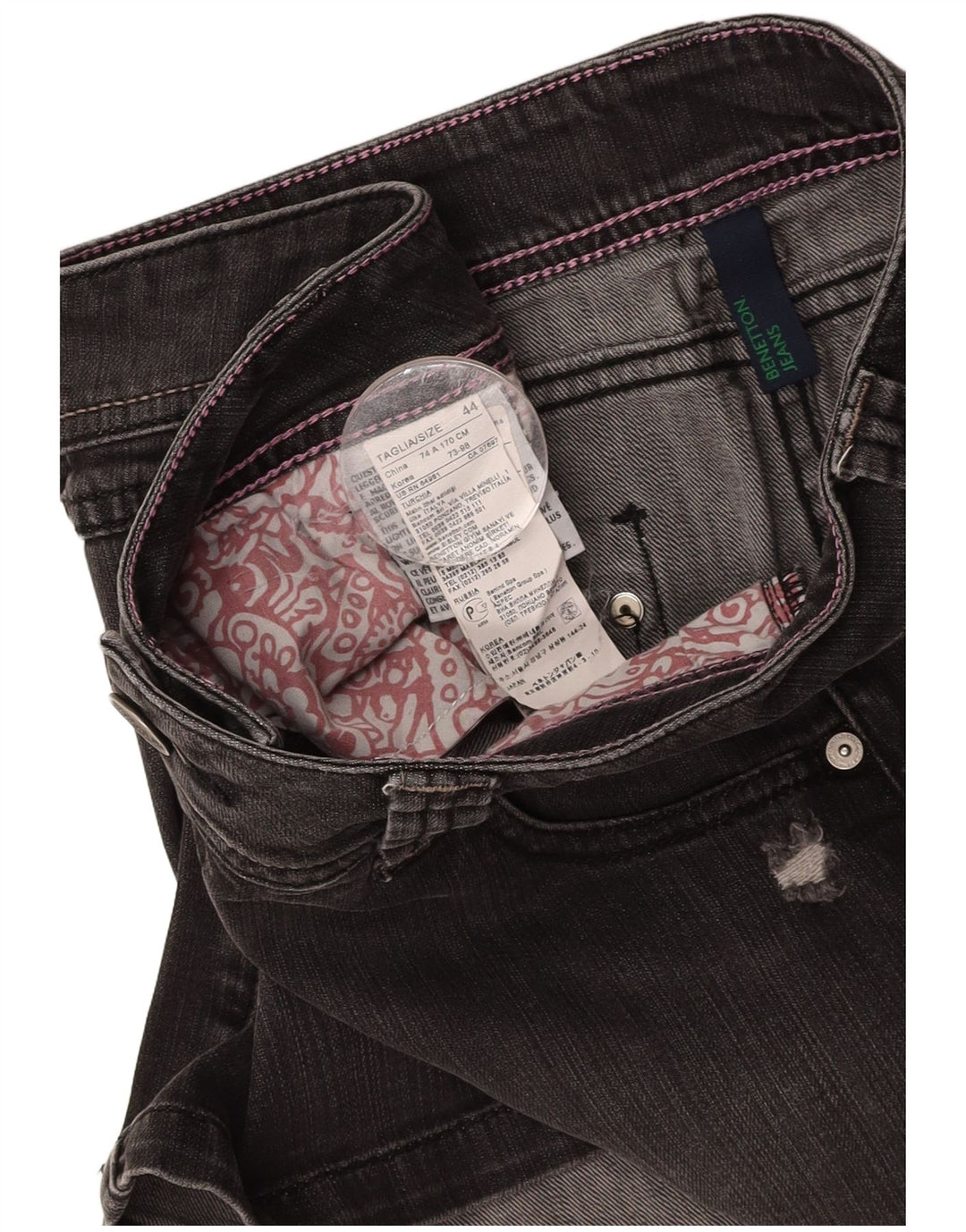 BENETTON Fusta Denim Distressed IT 44 Medium W30 Bumbac Gri