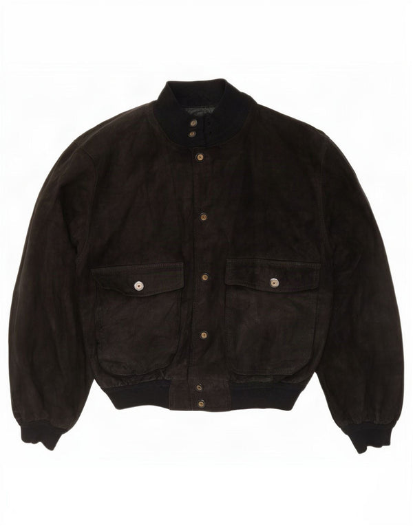 Bomber Vintage pentru bărbați din piele intoarsa UK 36 Mic din piele neagra