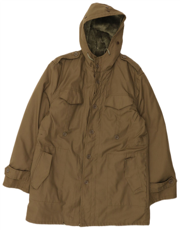 Jachetă parka cu glugă vintage pentru bărbați UK 40, mare, kaki, poliester