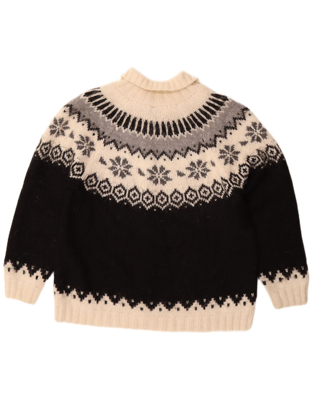 Pulover cardigan supradimensionat vintage pentru femei UK 18 XL Black Fair Isle