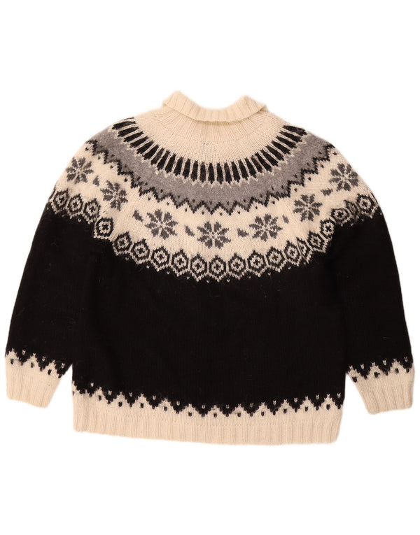 Pulover cardigan supradimensionat vintage pentru femei UK 18 XL Black Fair Isle