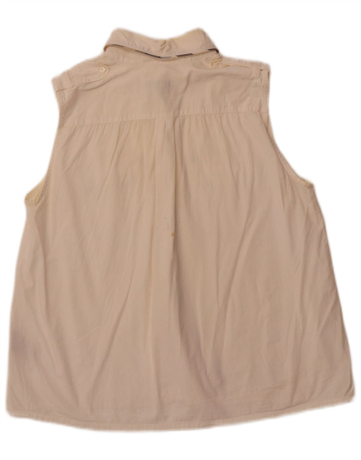 Cămașă militară fără mâneci pentru femei BURBERRY UK 14 mare bumbac alb