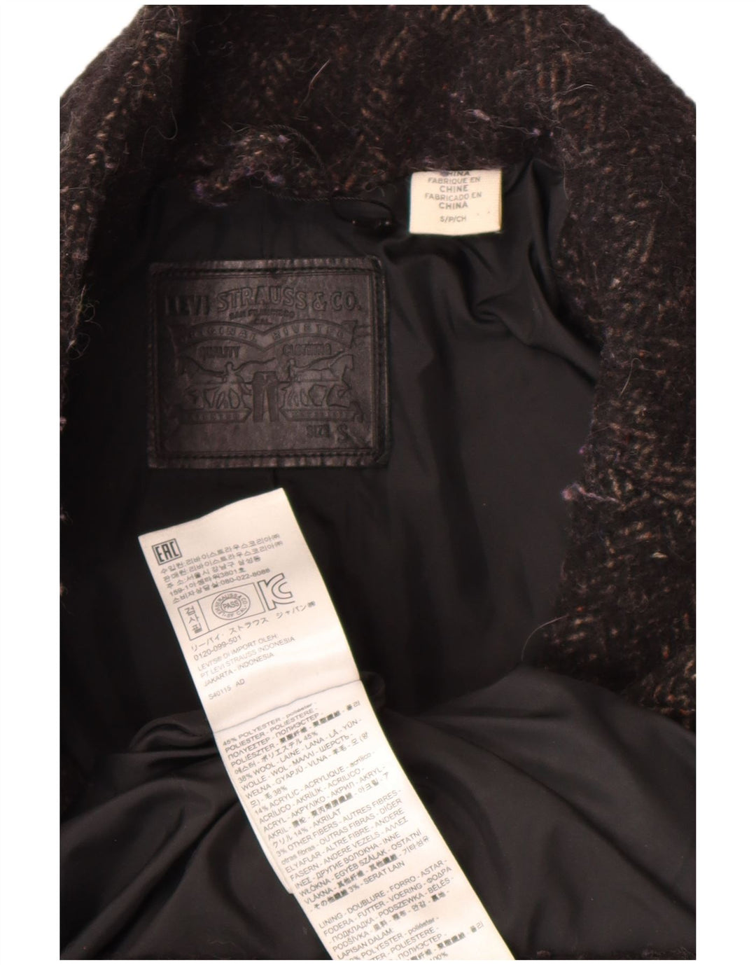 Pardesiu supradimensionat pentru femei Levi's UK 10 Small Black Herringbone Poliester