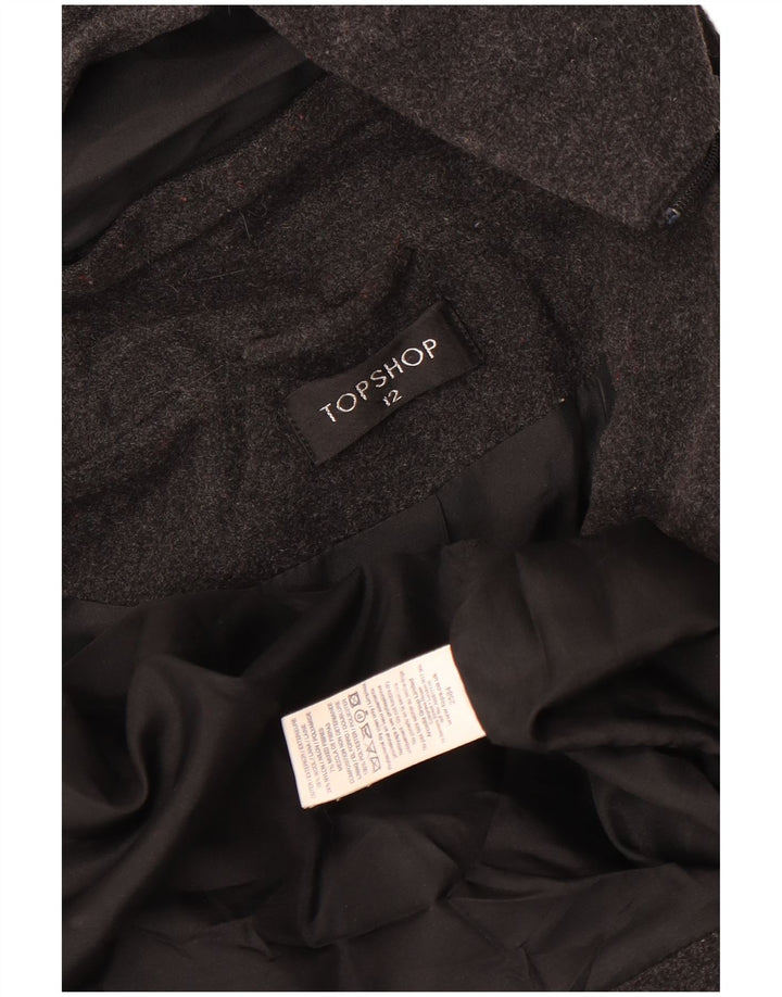 Topshop pardesiu cu glugă pentru femei UK 12, lână cu pete gri mediu