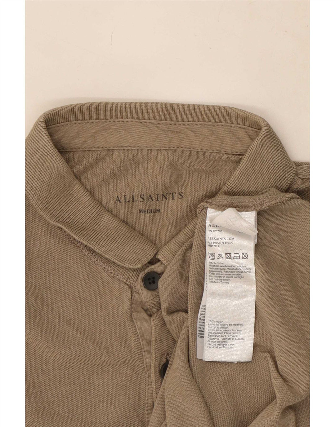 Tricou polo cu mânecă lungă pentru bărbați All Saints, bumbac mediu bej